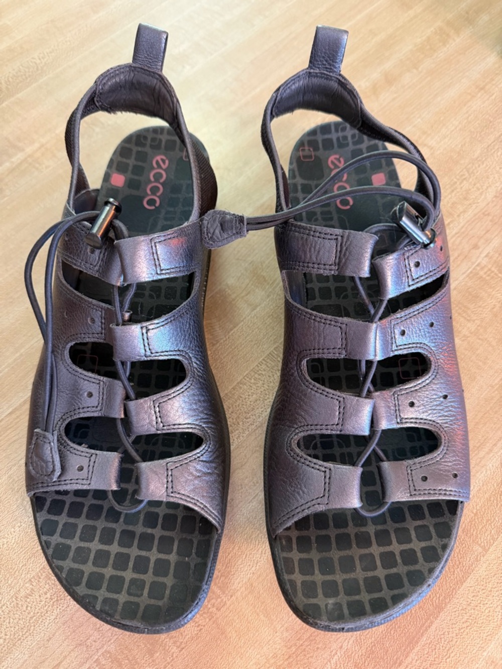 Ecco Metallic Brown Leather Lace-Up Sandals
